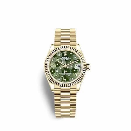 Rolex Datejust 31 Yellow Gold - Fluted / Olive - Floral / President 278278-0046 — фото часов Rolex Datejust 31 Yellow Gold - Fluted / Olive - Floral / President 278278-0046 — фото часов