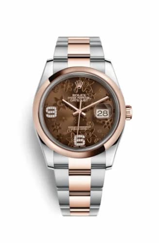 Rolex Datejust 36 Rolesor Everose Domed / Oyster / Chocolate Floral 116201-0105 — фото часов Rolex Datejust 36 Rolesor Everose Domed / Oyster / Chocolate Floral 116201-0105 — фото часов