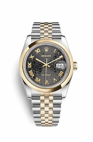 Rolex Datejust 36 Rolesor Yellow Domed / Jubilee / Black Computer Roman 116203-0172 — фото часов Rolex Datejust 36 Rolesor Yellow Domed / Jubilee / Black Computer Roman 116203-0172 — фото часов