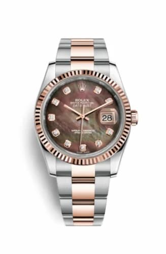 Rolex Datejust 36 Rolesor Everose Fluted / Oyster / Black MOP 116231-0075 — фото часов Rolex Datejust 36 Rolesor Everose Fluted / Oyster / Black MOP 116231-0075 — фото часов