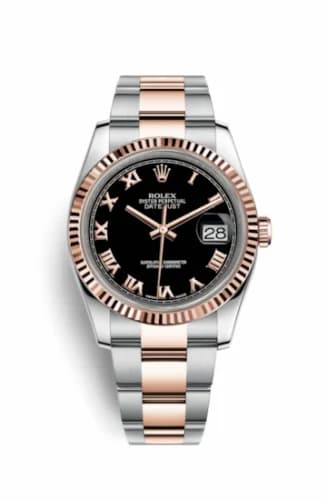 Rolex Datejust 36 Rolesor Everose Fluted / Oyster / Black Roman 116231-0080 — фото часов Rolex Datejust 36 Rolesor Everose Fluted / Oyster / Black Roman 116231-0080 — фото часов
