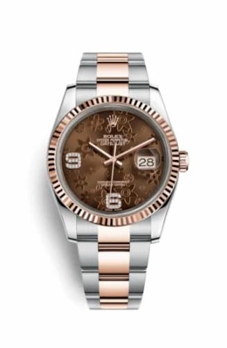 Rolex Datejust 36 Rolesor Everose Fluted / Oyster / Chocolate Floral 116231-0106 — фото часов Rolex Datejust 36 Rolesor Everose Fluted / Oyster / Chocolate Floral 116231-0106 — фото часов