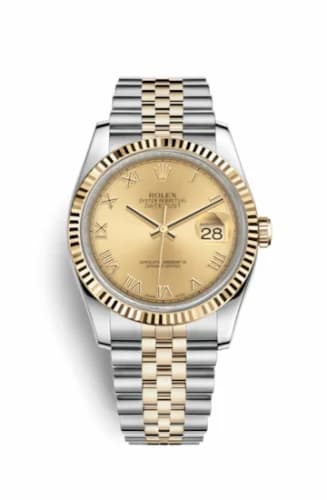 Rolex Datejust 36 Rolesor Yellow Fluted / Jubilee / Champagne Roman 116233-0147 — фото часов Rolex Datejust 36 Rolesor Yellow Fluted / Jubilee / Champagne Roman 116233-0147 — фото часов