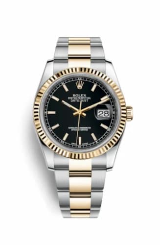 Rolex Datejust 36 Rolesor Yellow Fluted / Oyster / Black 116233-0173 — фото часов Rolex Datejust 36 Rolesor Yellow Fluted / Oyster / Black 116233-0173 — фото часов