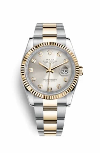 Rolex Datejust 36 Rolesor Yellow Fluted / Oyster / Silver Diamonds 116233-0179 — фото часов Rolex Datejust 36 Rolesor Yellow Fluted / Oyster / Silver Diamonds 116233-0179 — фото часов