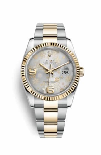 Rolex Datejust 36 Rolesor Yellow Fluted / Oyster / Silver Floral 116233-0182 — фото часов Rolex Datejust 36 Rolesor Yellow Fluted / Oyster / Silver Floral 116233-0182 — фото часов