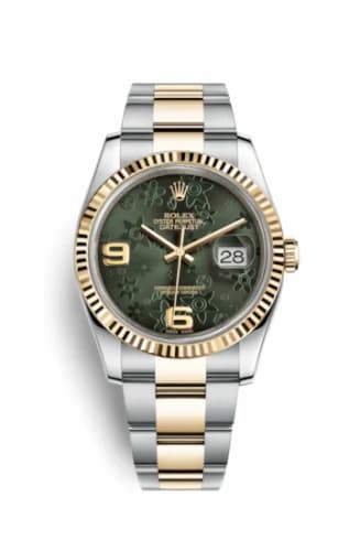 Rolex Datejust 36 Rolesor Yellow Fluted / Oyster / Green Floral 116233-0183 — фото часов Rolex Datejust 36 Rolesor Yellow Fluted / Oyster / Green Floral 116233-0183 — фото часов