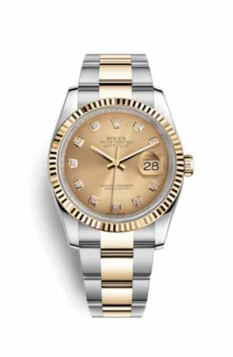 Rolex Datejust 36 Rolesor Yellow Fluted / Oyster / Champagne Diamonds 116233-0191 — фото часов Rolex Datejust 36 Rolesor Yellow Fluted / Oyster / Champagne Diamonds 116233-0191 — фото часов