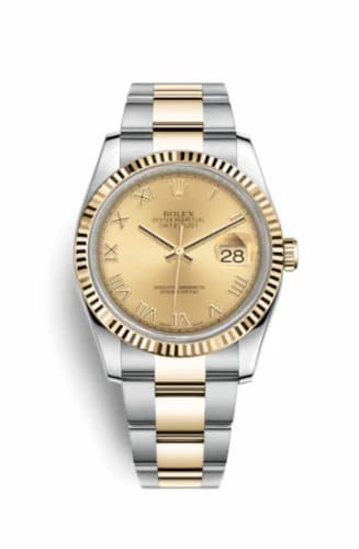 Rolex Datejust 36 Rolesor Yellow Fluted / Oyster / Champagne Roman 116233-0193 — фото часов Rolex Datejust 36 Rolesor Yellow Fluted / Oyster / Champagne Roman 116233-0193 — фото часов