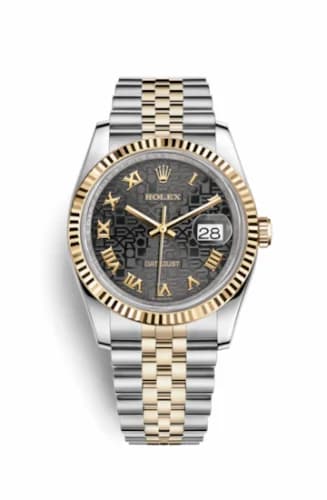 Rolex Datejust 36 Rolesor Yellow Fluted / Jubilee / Black Computer Roman 116233-0198 — фото часов Rolex Datejust 36 Rolesor Yellow Fluted / Jubilee / Black Computer Roman 116233-0198 — фото часов