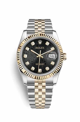 Rolex Datejust 36 Rolesor Yellow Fluted / Jubilee / Black Computer 116233-0208 — фото часов Rolex Datejust 36 Rolesor Yellow Fluted / Jubilee / Black Computer 116233-0208 — фото часов