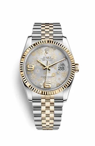Rolex Datejust 36 Rolesor Yellow Fluted / Jubilee / Silver Floral 116233-0215 — фото часов Rolex Datejust 36 Rolesor Yellow Fluted / Jubilee / Silver Floral 116233-0215 — фото часов