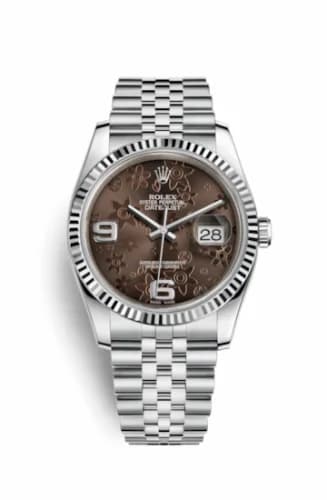 Rolex Datejust 36 Stainless Steel Fluted / Jubilee / Chocolate Floral 116234-0116 — фото часов Rolex Datejust 36 Stainless Steel Fluted / Jubilee / Chocolate Floral 116234-0116 — фото часов
