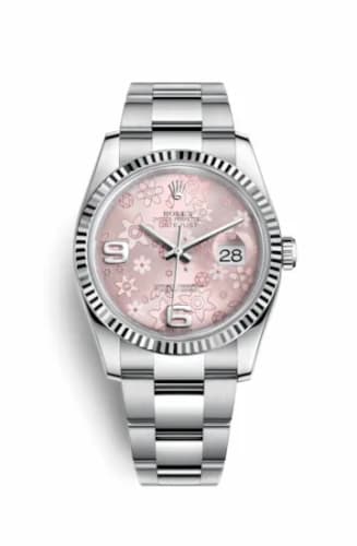 Rolex Datejust 36 Stainless Steel Fluted / Oyster / Pink Floral 116234-0144 — фото часов Rolex Datejust 36 Stainless Steel Fluted / Oyster / Pink Floral 116234-0144 — фото часов