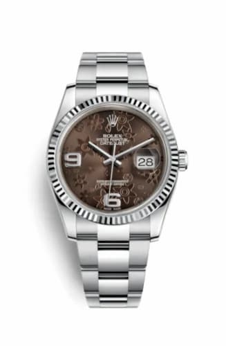 Rolex Datejust 36 Stainless Steel Fluted / Oyster / Chocolate Floral 116234-0145 — фото часов Rolex Datejust 36 Stainless Steel Fluted / Oyster / Chocolate Floral 116234-0145 — фото часов