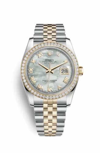 Rolex Datejust 36 Rolesor Yellow Diamond / Jubilee / MOP Roman 116243-0017 — фото часов Rolex Datejust 36 Rolesor Yellow Diamond / Jubilee / MOP Roman 116243-0017 — фото часов