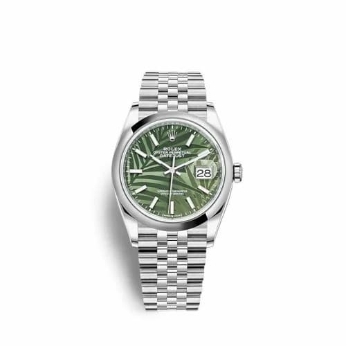 Rolex Datejust 36 Stainless Steel / Domed / Green Palm / Jubilee 126200-0019 — фото часов Rolex Datejust 36 Stainless Steel / Domed / Green Palm / Jubilee 126200-0019 — фото часов