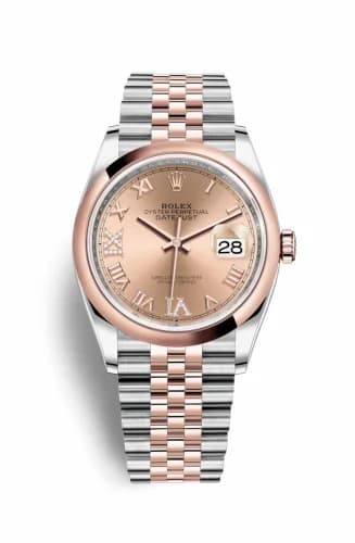 Rolex Datejust 36 Stainless Steel / Everose / Smooth / Rose Roman Diamond / Jubilee 126201-0027 — фото часов Rolex Datejust 36 Stainless Steel / Everose / Smooth / Rose Roman Diamond / Jubilee 126201-0027 — фото часов
