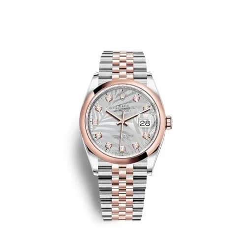 Rolex Datejust 36 Stainless Steel / Everose / Domed / Silver - Palm - Diamond / Jubilee 126201-0037 — фото часов Rolex Datejust 36 Stainless Steel / Everose / Domed / Silver - Palm - Diamond / Jubilee 126201-0037 — фото часов