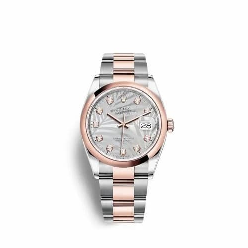 Rolex Datejust 36 Stainless Steel / Everose / Domed / Silver - Palm - Diamond / Oyster 126201-0038 — фото часов Rolex Datejust 36 Stainless Steel / Everose / Domed / Silver - Palm - Diamond / Oyster 126201-0038 — фото часов