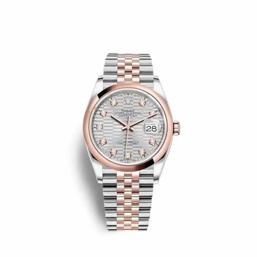 Rolex Datejust 36 Stainless Steel / Everose / Domed / Silver - Fluted - Diamond / Jubilee 126201-0039 — фото часов Rolex Datejust 36 Stainless Steel / Everose / Domed / Silver - Fluted - Diamond / Jubilee 126201-0039 — фото часов