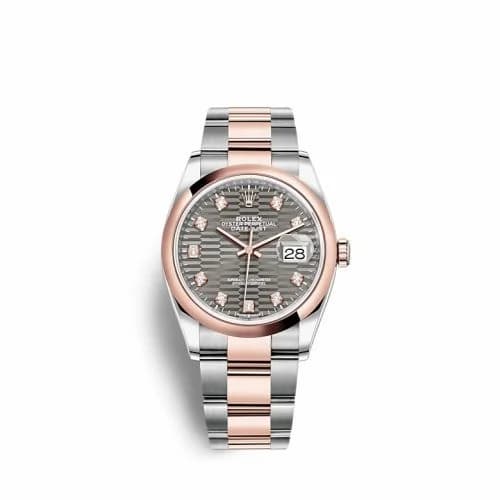 Rolex Datejust 36 Stainless Steel / Everose / Domed / Slate - Fluted - Diamond / Oyster 126201-0042 — фото часов Rolex Datejust 36 Stainless Steel / Everose / Domed / Slate - Fluted - Diamond / Oyster 126201-0042 — фото часов