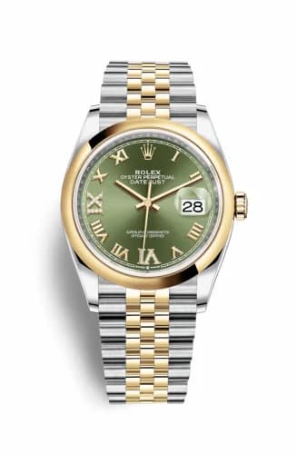 Rolex Datejust 36 Stainless Steel / Yellow Gold / Smooth / Olive Green Roman Diamond / Jubilee 126203-0025 — фото часов Rolex Datejust 36 Stainless Steel / Yellow Gold / Smooth / Olive Green Roman Diamond / Jubilee 126203-0025 — фото часов