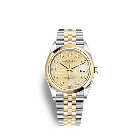 Rolex Datejust 36 Stainless Steel - Yellow Gold - Domed / Champagne - Palm - Diamond / Jubilee 126203-0043 — фото часов Rolex Datejust 36 Stainless Steel - Yellow Gold - Domed / Champagne - Palm - Diamond / Jubilee 126203-0043 — фото часов