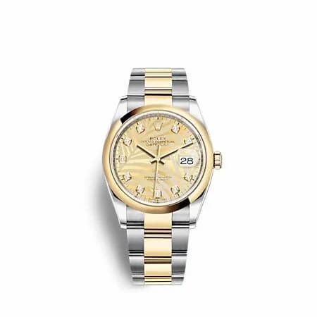 Rolex Datejust 36 Stainless Steel - Yellow Gold - Domed / Champagne - Palm - Diamond / Oyster 126203-0044 — фото часов Rolex Datejust 36 Stainless Steel - Yellow Gold - Domed / Champagne - Palm - Diamond / Oyster 126203-0044 — фото часов