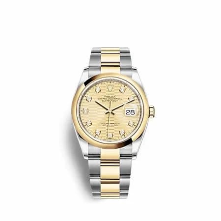 Rolex Datejust 36 Stainless Steel - Yellow Gold - Domed / Champagne - Fluted - Diamond / Oyster 126203-0046 — фото часов Rolex Datejust 36 Stainless Steel - Yellow Gold - Domed / Champagne - Fluted - Diamond / Oyster 126203-0046 — фото часов