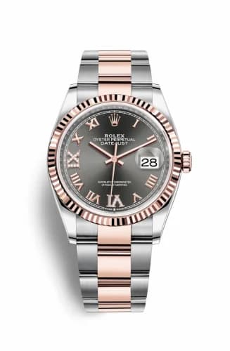Rolex Datejust 36 Stainless Steel / Everose / Fluted / Slate Roman Diamond / Oyster 126231-0024 — фото часов Rolex Datejust 36 Stainless Steel / Everose / Fluted / Slate Roman Diamond / Oyster 126231-0024 — фото часов