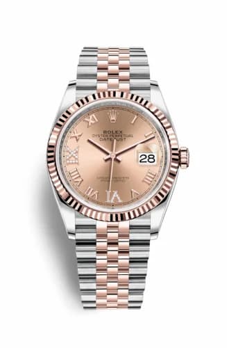 Rolex Datejust 36 Stainless Steel / Everose / Fluted / Rose Roman Diamond / Jubilee 126231-0027 — фото часов Rolex Datejust 36 Stainless Steel / Everose / Fluted / Rose Roman Diamond / Jubilee 126231-0027 — фото часов