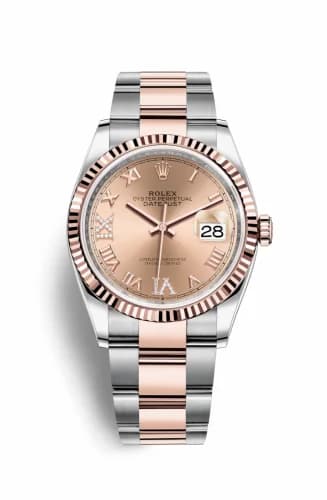 Rolex Datejust 36 Stainless Steel / Everose / Fluted / Rose Roman Diamond / Oyster 126231-0028 — фото часов Rolex Datejust 36 Stainless Steel / Everose / Fluted / Rose Roman Diamond / Oyster 126231-0028 — фото часов