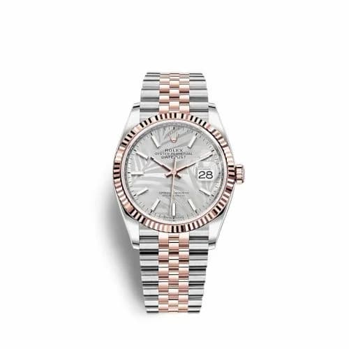 Rolex Datejust 36 Stainless Steel / Everose / Fluted / Silver - Palm / Jubilee 126231-0031 — фото часов Rolex Datejust 36 Stainless Steel / Everose / Fluted / Silver - Palm / Jubilee 126231-0031 — фото часов