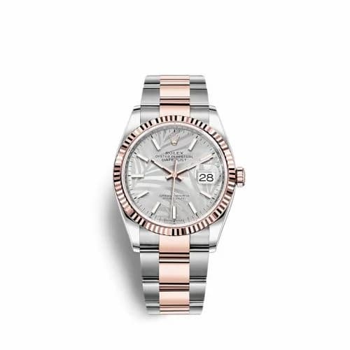 Rolex Datejust 36 Stainless Steel / Everose / Fluted / Silver - Palm / Oyster 126231-0032 — фото часов Rolex Datejust 36 Stainless Steel / Everose / Fluted / Silver - Palm / Oyster 126231-0032 — фото часов