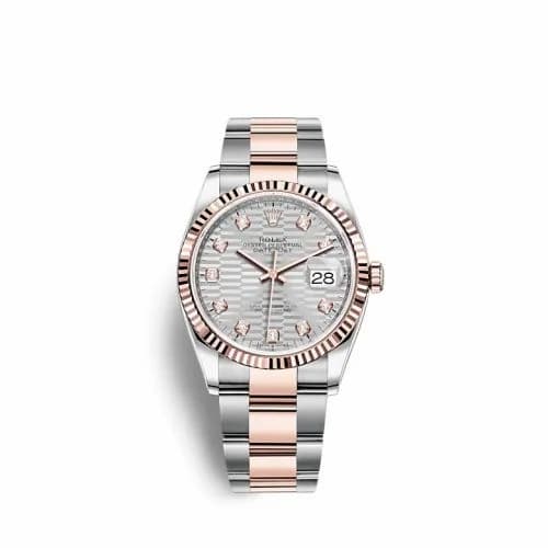 Rolex Datejust 36 Stainless Steel / Everose / Fluted / Silver - Fluted - Diamond / Oyster 126231-0040 — фото часов Rolex Datejust 36 Stainless Steel / Everose / Fluted / Silver - Fluted - Diamond / Oyster 126231-0040 — фото часов