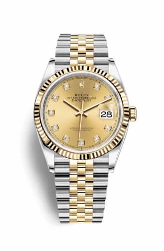 Rolex Datejust 36 Stainless Steel / Yellow Gold / Fluted / Champagne Diamond / Jubilee 126233-0017 — фото часов Rolex Datejust 36 Stainless Steel / Yellow Gold / Fluted / Champagne Diamond / Jubilee 126233-0017 — фото часов