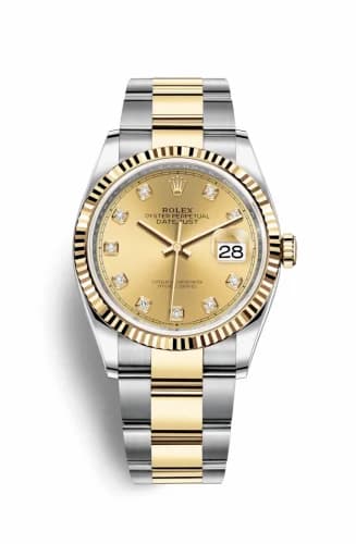 Rolex Datejust 36 Stainless Steel / Yellow Gold / Fluted / Champagne Diamond / Oyster 126233-0018 — фото часов Rolex Datejust 36 Stainless Steel / Yellow Gold / Fluted / Champagne Diamond / Oyster 126233-0018 — фото часов
