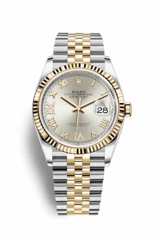 Rolex Datejust 36 Stainless Steel / Yellow Gold / Fluted / Silver Roman Diamond / Jubilee 126233-0031 — фото часов Rolex Datejust 36 Stainless Steel / Yellow Gold / Fluted / Silver Roman Diamond / Jubilee 126233-0031 — фото часов