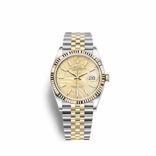 Rolex Datejust 36 Stainless Steel / Yellow Gold / Fluted / Champagne - Palm / Jubilee 126233-0037 — фото часов Rolex Datejust 36 Stainless Steel / Yellow Gold / Fluted / Champagne - Palm / Jubilee 126233-0037 — фото часов