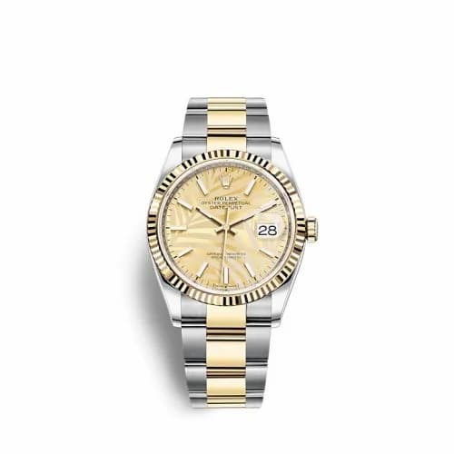 Rolex Datejust 36 Stainless Steel / Yellow Gold / Fluted / Champagne - Palm / Oyster 126233-0038 — фото часов Rolex Datejust 36 Stainless Steel / Yellow Gold / Fluted / Champagne - Palm / Oyster 126233-0038 — фото часов