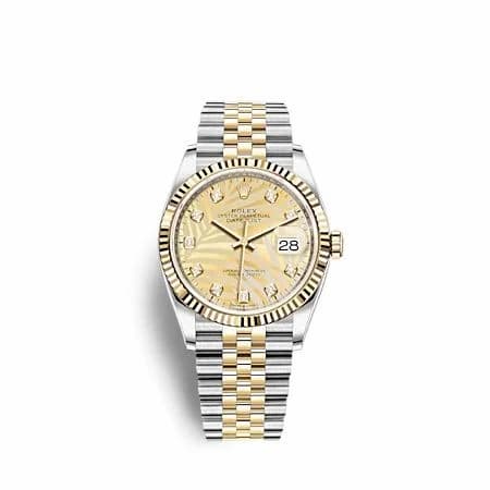 Rolex Datejust 36 Stainless Steel - Yellow Gold - Fluted / Champagne - Palm - Diamond / Jubilee 126233-0043 — фото часов Rolex Datejust 36 Stainless Steel - Yellow Gold - Fluted / Champagne - Palm - Diamond / Jubilee 126233-0043 — фото часов