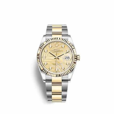 Rolex Datejust 36 Stainless Steel - Yellow Gold - Fluted / Champagne - Palm - Diamond / Oyster 126233-0044 — фото часов Rolex Datejust 36 Stainless Steel - Yellow Gold - Fluted / Champagne - Palm - Diamond / Oyster 126233-0044 — фото часов
