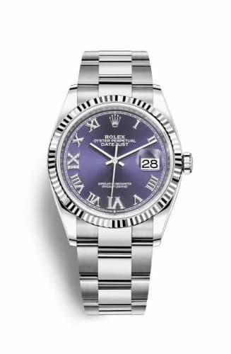 Rolex Datejust 36 Stainless Steel / Fluted / Aubergine Roman-Diamonds / Oyster 126234-0022 — фото часов Rolex Datejust 36 Stainless Steel / Fluted / Aubergine Roman-Diamonds / Oyster 126234-0022 — фото часов