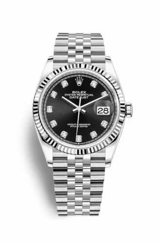 Rolex Datejust 36 Stainless Steel / Fluted / Black-Diamond / Jubilee 126234-0027 — фото часов Rolex Datejust 36 Stainless Steel / Fluted / Black-Diamond / Jubilee 126234-0027 — фото часов