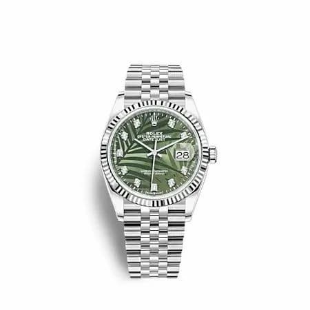 Rolex Datejust 36 Stainless Steel - Fluted / Green - Palm - Diamond / Jubilee 126234-0055 — фото часов Rolex Datejust 36 Stainless Steel - Fluted / Green - Palm - Diamond / Jubilee 126234-0055 — фото часов