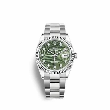 Rolex Datejust 36 Stainless Steel - Fluted / Green - Palm - Diamond / Oyster 126234-0056 — фото часов Rolex Datejust 36 Stainless Steel - Fluted / Green - Palm - Diamond / Oyster 126234-0056 — фото часов