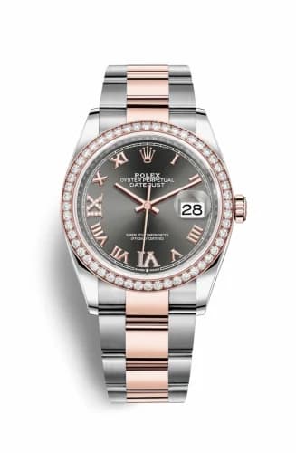 Rolex Datejust 36 Stainless Steel / Everose / Diamond / Slate Roman Diamond / Oyster 126281RBR-0012 — фото часов Rolex Datejust 36 Stainless Steel / Everose / Diamond / Slate Roman Diamond / Oyster 126281RBR-0012 — фото часов