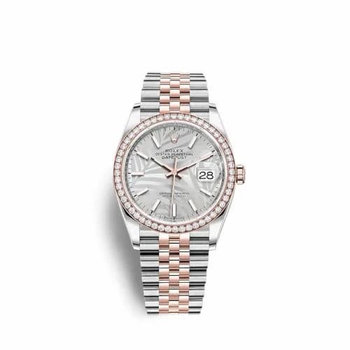 Rolex Datejust 36 Stainless Steel / Everose / Diamond / Silver - Palm / Jubilee 126281RBR-0019 — фото часов Rolex Datejust 36 Stainless Steel / Everose / Diamond / Silver - Palm / Jubilee 126281RBR-0019 — фото часов