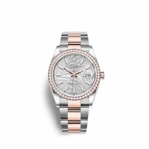 Rolex Datejust 36 Stainless Steel / Everose / Diamond / Silver - Palm / Oyster 126281RBR-0020 — фото часов Rolex Datejust 36 Stainless Steel / Everose / Diamond / Silver - Palm / Oyster 126281RBR-0020 — фото часов